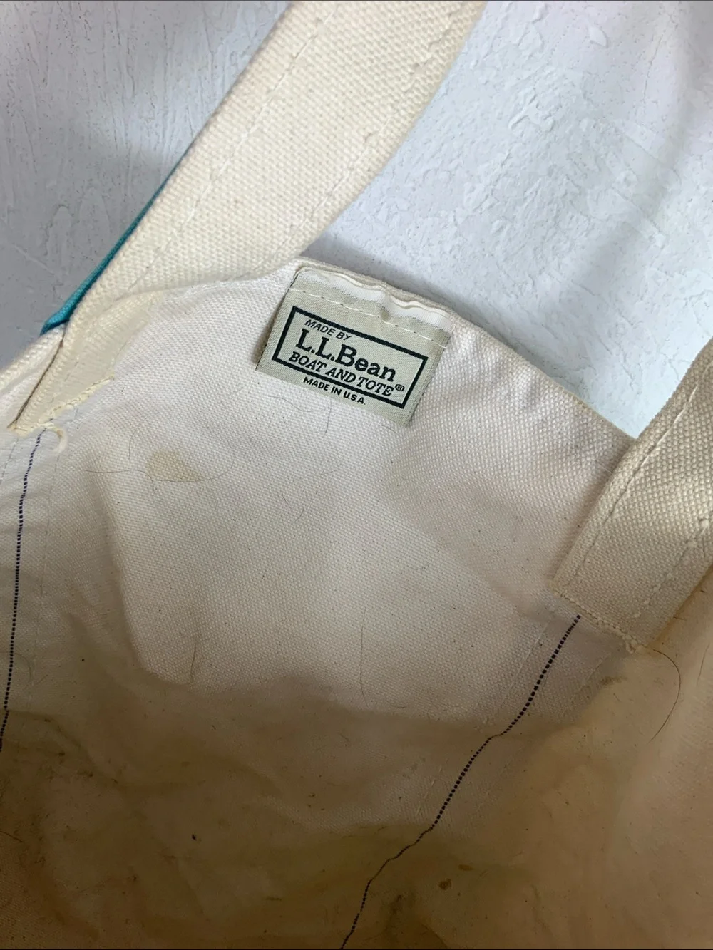 L.L. Bean Boat and Tote Canvas Bag - Teal/White - Embroidered 